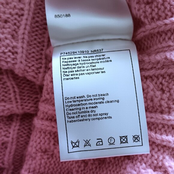CHANEL Pink Knit Wool Blend Cardigan Button Up Sweater W/Blue White Stripes 40 - Picture 7 of 9